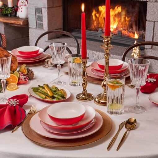 Karaca New Noble New Bone 58 Piece Dinner Set for 12 Persons Red