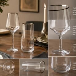Alternative view of Karaca Ines 24-Piece Glass Set with Platinum Rim – Elegant Gold Detail Drinkware Set, 153.03.08.1647