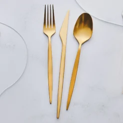 Karaca New Thor Elegance 84 Piece Boxed Cutlery Set for 12 People - Matte Gold, 153.03.09.0103