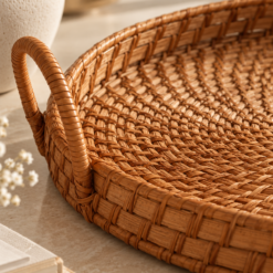 Alternative view of Karaca Home Boho Rattan Tray 30 cm – Natural Decorative Serving Tray, 300.21.02.0281