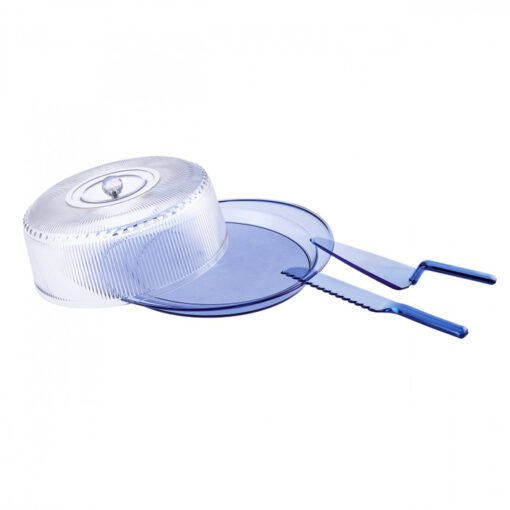 Karaca Lidded Blue 4Pcs Bell Jar Service Set - [2Pcs Serving Units - 1Pc Bell Jar - 1Pc Bell Jar LID], 153.03.05.0229