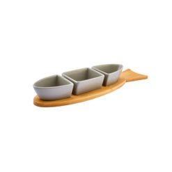Karaca Malia Fish 3Pcs Snack Bowl - [3Pcs Snack Bowl 9cm, Bamboo 37x10x1cm], 153.03.06.9855