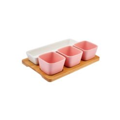 Karaca Malia 4L Pink Snack Bowl - [3Pcs Snack Bowl (8 cm) - 1Pc Snack Bowl 23cm - Bambo 26.1x17x1.2cm], 153.03.06.9857