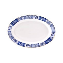 Karaca Oval Ceramic Plate, 30.5cm - White & Blue, 153.03.07.7120