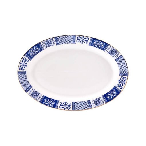 Karaca Oval Ceramic Plate, 30.5cm - White & Blue, 153.03.07.7120