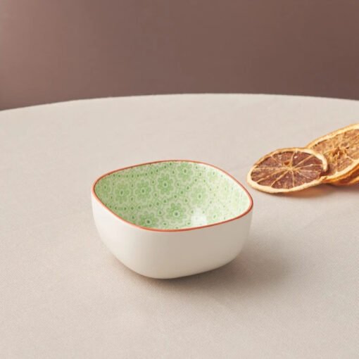 Karaca Floral Green Square Snack Bowl 10cm, 153.03.08.2983
