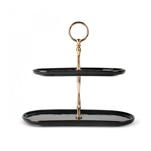 Karaca Calvin Ceramic Black Two Stand Cake Plate, 153.09.01.2696 3 Karaca Calvin Ceramic Black Two Stand Cake Plate, 153.09.01.2696 - Image 3