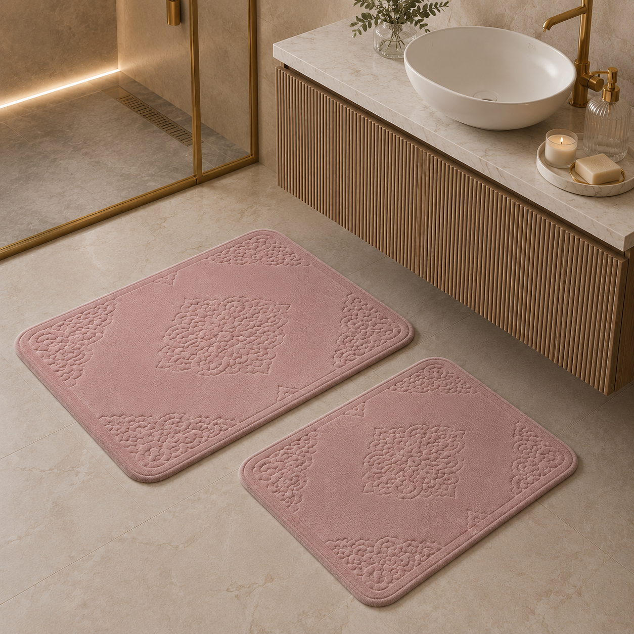 Karaca Home Damila 2-Piece Bath Mat Set – Powder, 200.15.01.0269 1 Karaca Home Damila 2-Piece Bath Mat Set – Powder, 200.15.01.0269