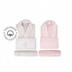 Karaca Home Vivien Flos 100% Cotton 6Pcs Stone Powder Family Bathrobe Set, 200.17.01.0398