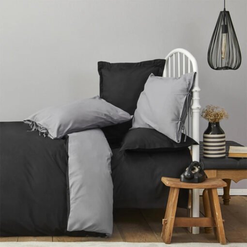 Karaca Home Basic Black Dark Grey 100% Cotton Double-Sided Single Duvet Cover Set, 200.18.01.0729