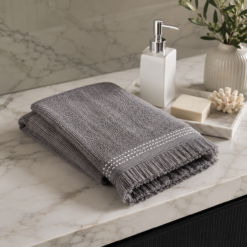 Karaca Home Softy 100% Cotton Appliqued Face Towel 50 x 90 cm – Grey, 200.19.01.0653