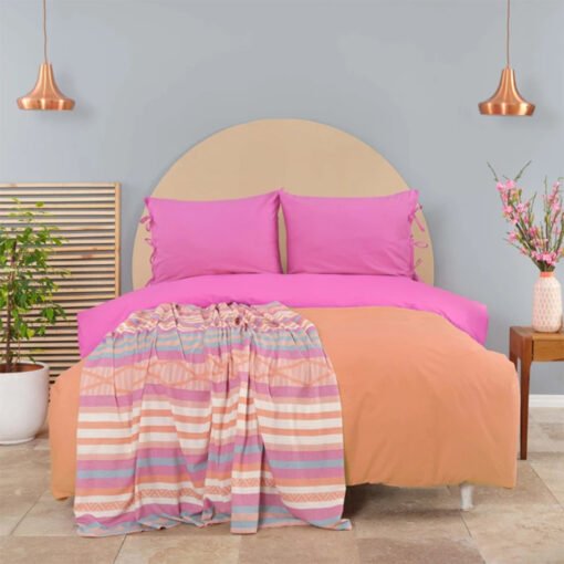 Karaca Home Basic Fuchsia-Orange Double Sided Double Duvet Cover Set, 200.20.01.0612