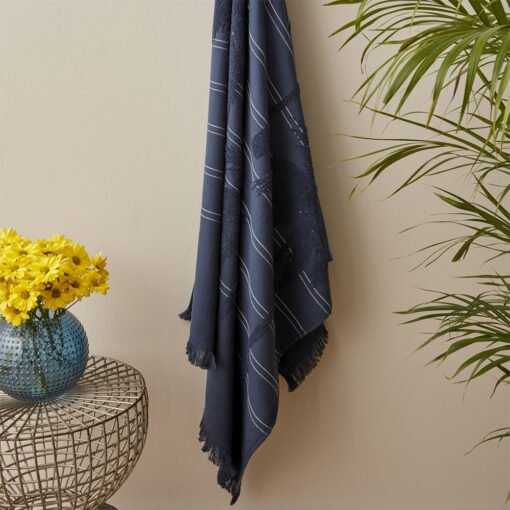 Karaca Home Denim Palm 100% Cotton Bath Towels 85x150cm Navy Blue, 200.22.14.0237