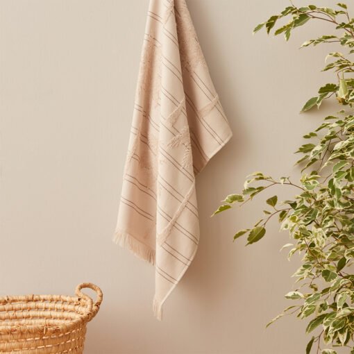 Karaca Home Denim Palm 100% Cotton Face Towels 50x90cm Beige, 200.22.14.0238