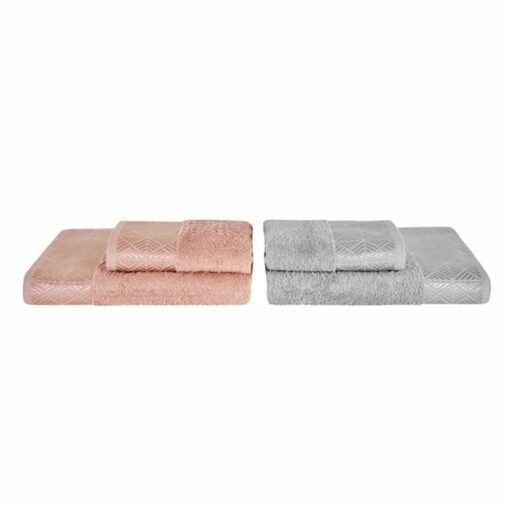 Karaca Home Lucia 4Pcs Body-Head Towels Hammam Set Off-White Grey, 200.22.14.0258