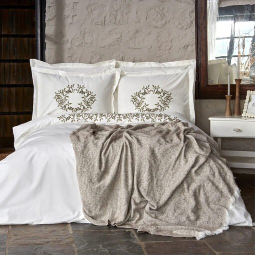 Karaca Home Casandra 100% Cotton Double Embroidered Duvet Cover Set, 200.22.14.0280
