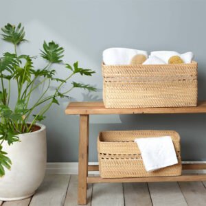 Karaca Home Wave Rattan Rectangular Laundry Basket 49 cm – Natural Rattan Color, 300.21.02.0112