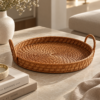 Karaca Home Boho Rattan Tray 30 cm – Natural Decorative Serving Tray, 300.21.02.0281