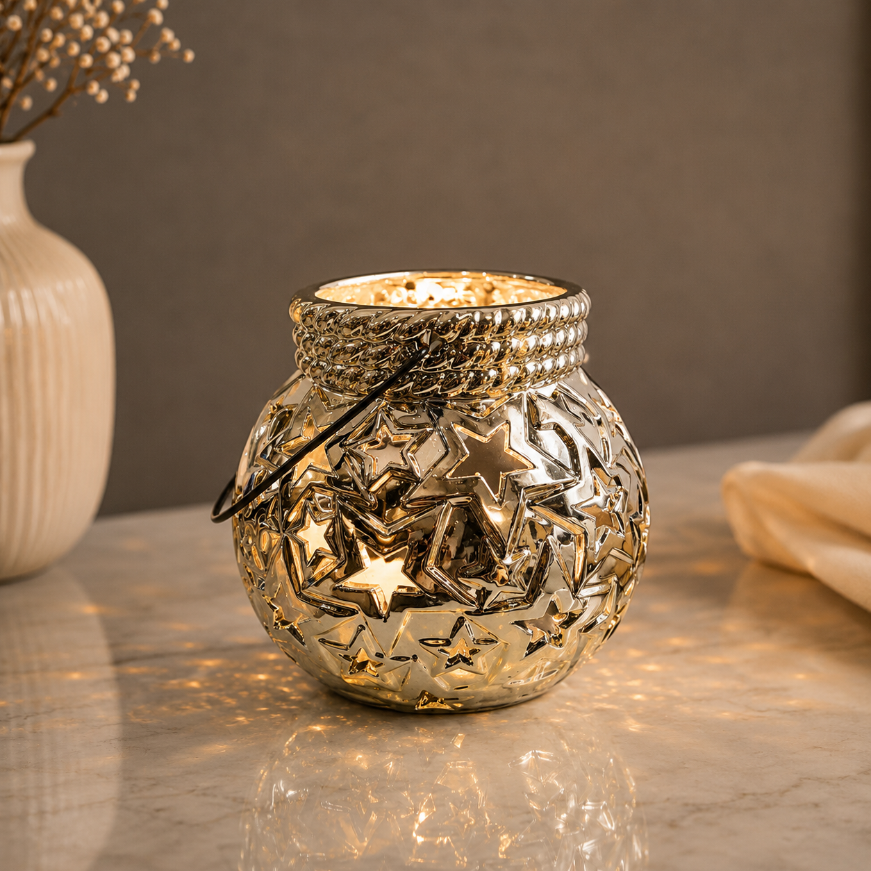 Karaca Home Star Gold Candle Holder 14 cm, 300.21.02.0355 1 Karaca Home Star Gold Candle Holder 14 cm, 300.21.02.0355
