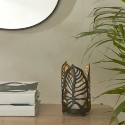 Karaca Home Timber Candle Holder – Black Leaf Design, 300.23.01.0323