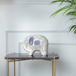 Karaca Home Elephant Figurine – Blue & White (21×16 cm)