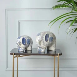 Alternative view of Karaca Home Elephant Figurine – Blue & White (21×16 cm)