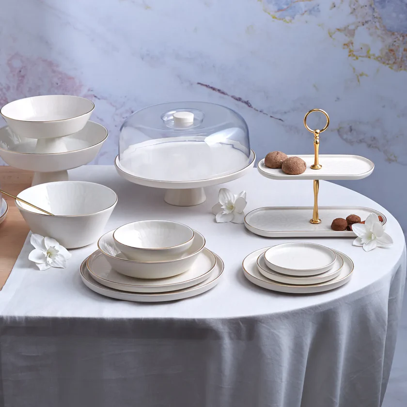 Karaca Calvin Ceramic White Two Stand Cake Plate, 153.03.06.9167 5 Karaca Calvin Ceramic White Two Stand Cake Plate, 153.03.06.9167 - Image 5