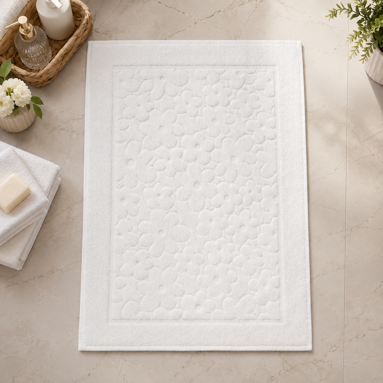 Karaca Home Daisy White Foot Towel 50 x 70 cm, 200.19.01.0182 1 Karaca Home Daisy White Foot Towel 50 x 70 cm, 200.19.01.0182
