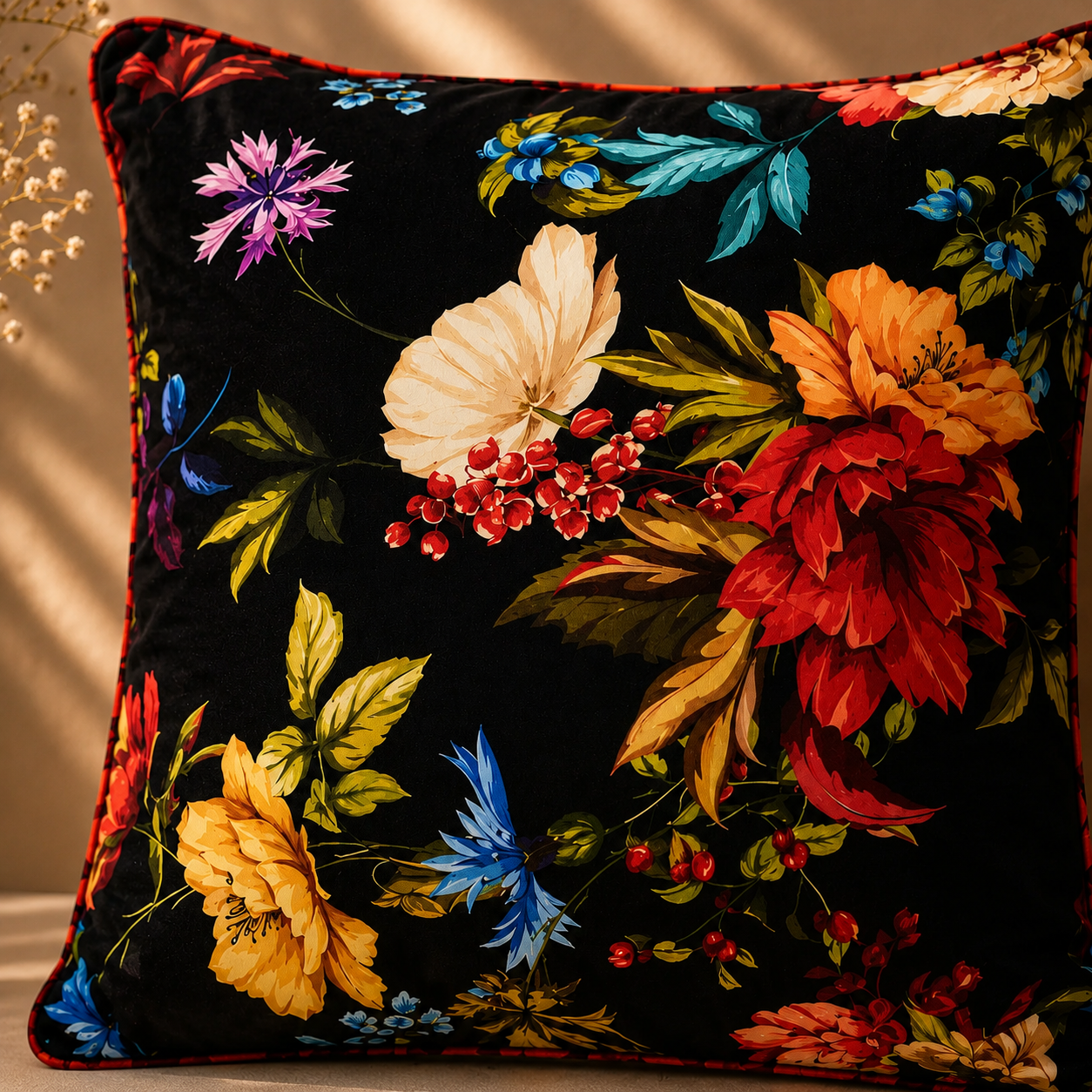 Karaca Home Floral Black Decorative Pillow 45 x 45 cm, 300.21.02.0234 3 Karaca Home Floral Black Decorative Pillow 45 x 45 cm, 300.21.02.0234 - Image 3