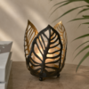 Karaca Home Timber Candle Holder 12 cm - Black Leaf Design, 300.23.01.0322