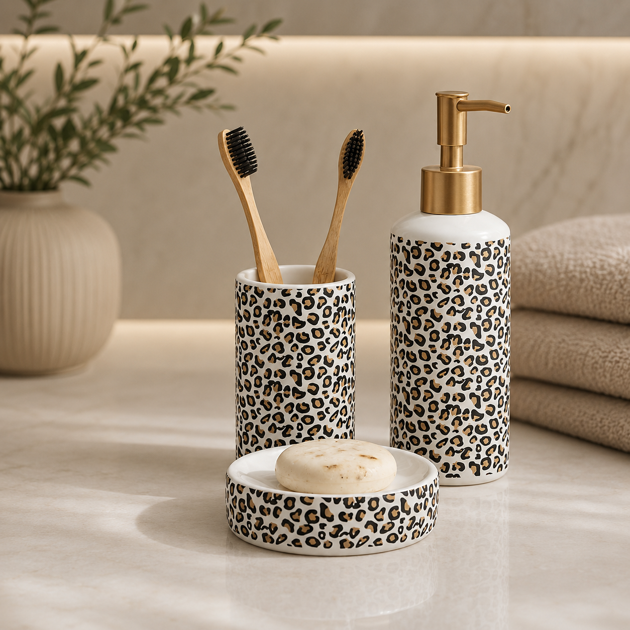Karaca Home Wild 3-Piece Bathroom Set - Leopard, 300.23.01.0209 1 Karaca Home Wild 3-Piece Bathroom Set - Leopard, 300.23.01.0209