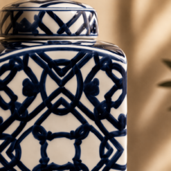 Alternative view of Karaca Home Dec Blue & White Ceramic Rectangular Cube Vase 37 cm, 300.21.02.0176