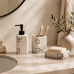 Karaca Home Minimalist Ceramic Bathroom Accessory Set – 3 Piece, 300.23.01.0210