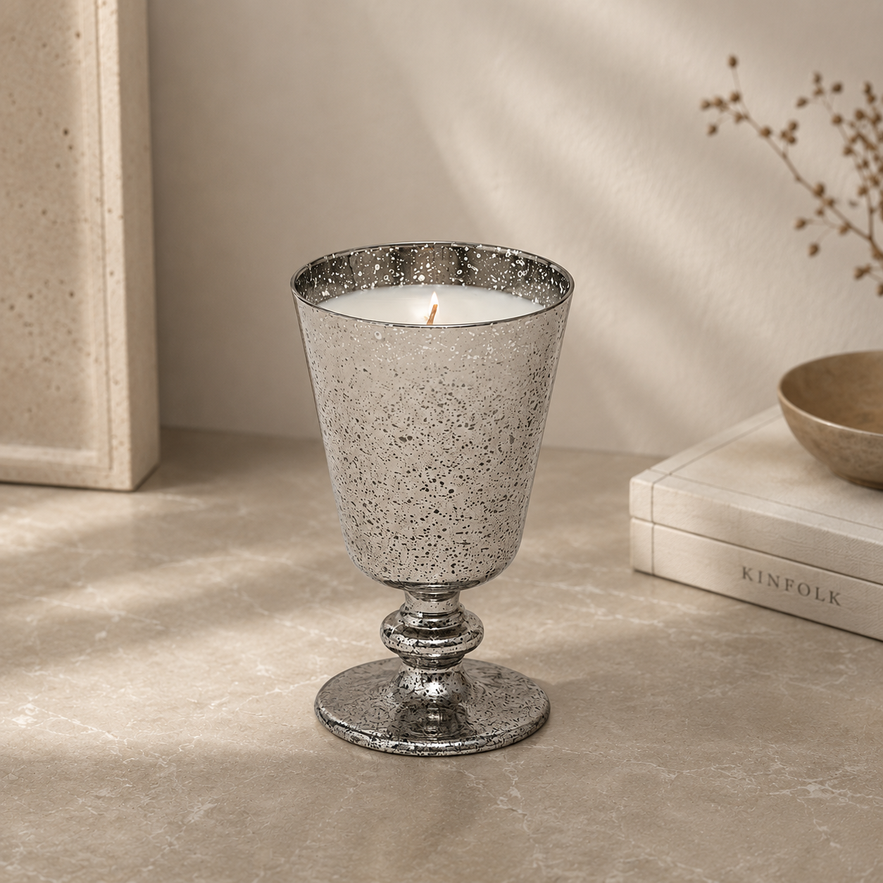 Karaca Home New Year Lin Goblet Candle Silver, 300.22.02.1048 1 Karaca Home New Year Lin Goblet Candle Silver, 300.22.02.1048