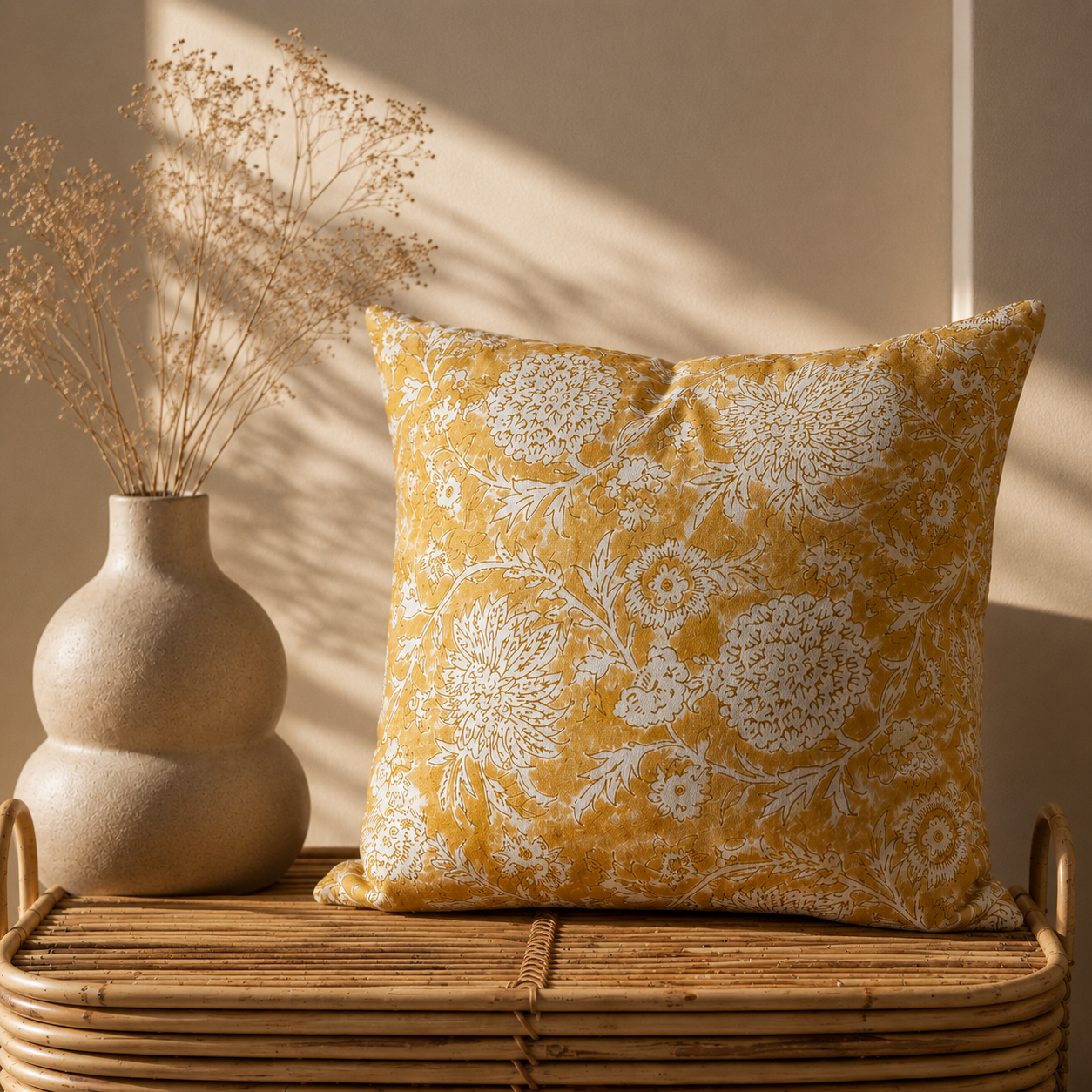 Karaca Home Clereta Mustard Floral Cushion 45 x 45 cm, 200.19.01.0487 1 Karaca Home Clereta Mustard Floral Cushion 45 x 45 cm, 200.19.01.0487