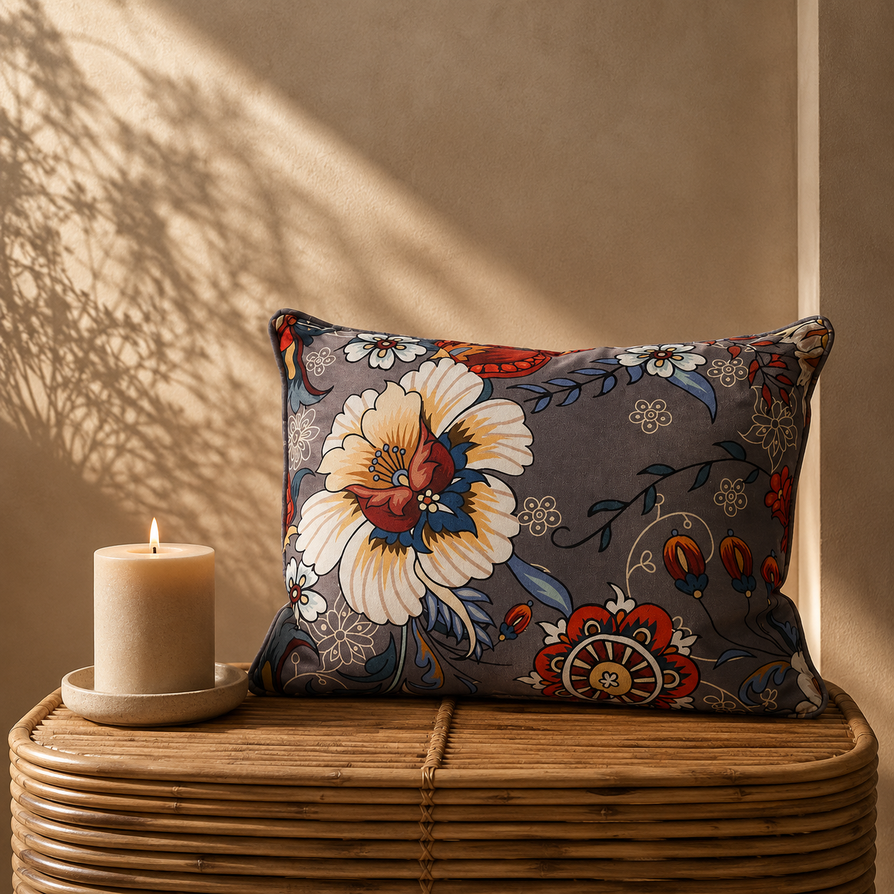 Karaca Home Floral Gray Decorative Pillow 45 x 45 cm, 300.21.02.0237 1 Karaca Home Floral Gray Decorative Pillow 45 x 45 cm, 300.21.02.0237
