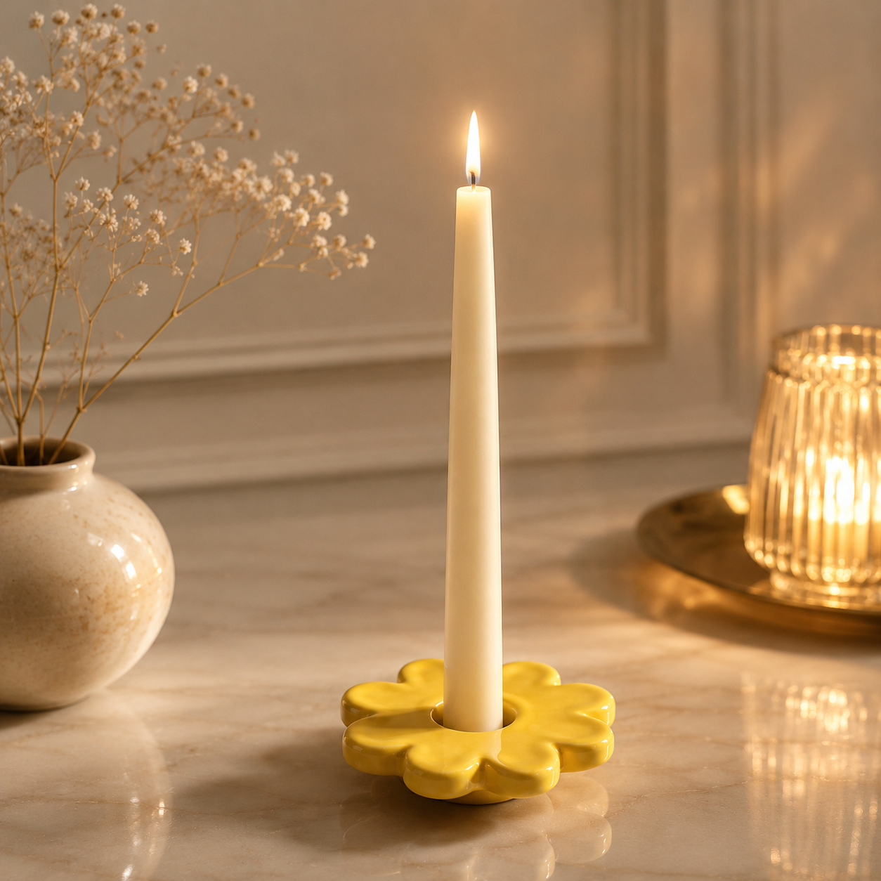 Karaca Home Grandeur Yellow Ceramic Candle Holder , 153.09.01.0910 2 Karaca Home Grandeur Yellow Ceramic Candle Holder , 153.09.01.0910 - Image 2