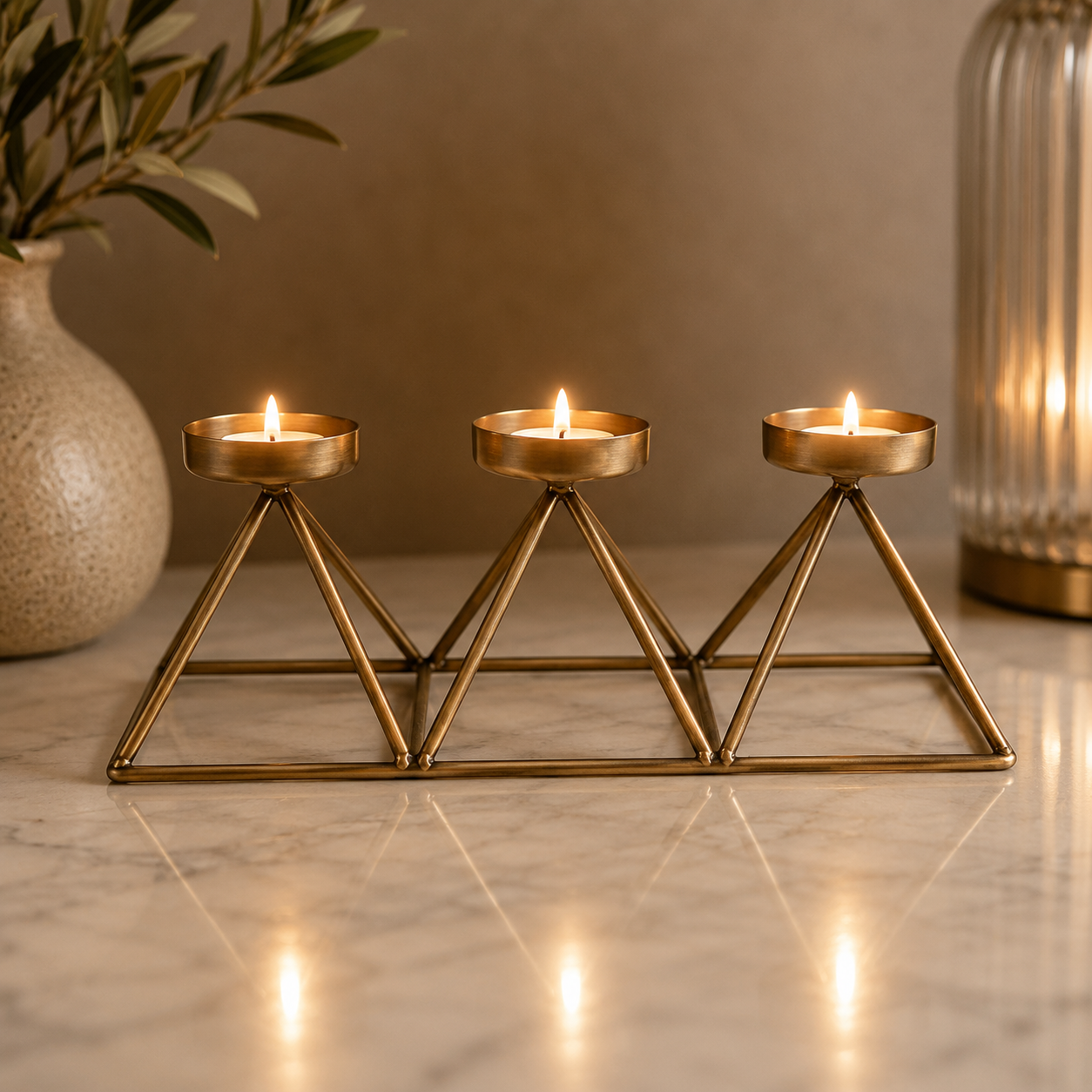 Karaca Home Geometry Gold Triple Tealight Candle Holder ? 36 x 13 cm, 300.21.02.010 1 Karaca Home Geometry Gold Triple Tealight Candle Holder ? 36 x 13 cm, 300.21.02.010