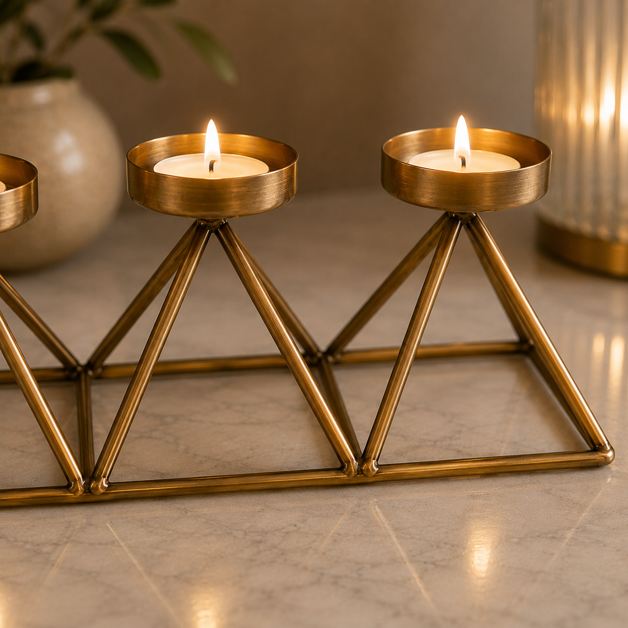 Karaca Home Geometry Gold Triple Tealight Candle Holder ? 36 x 13 cm, 300.21.02.010 2 Karaca Home Geometry Gold Triple Tealight Candle Holder ? 36 x 13 cm, 300.21.02.010 - Image 2
