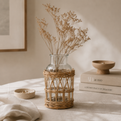 Karaca Home Melanie Transparent Glass Vase with Wicker Cover 17 cm, 300.22.02.0046