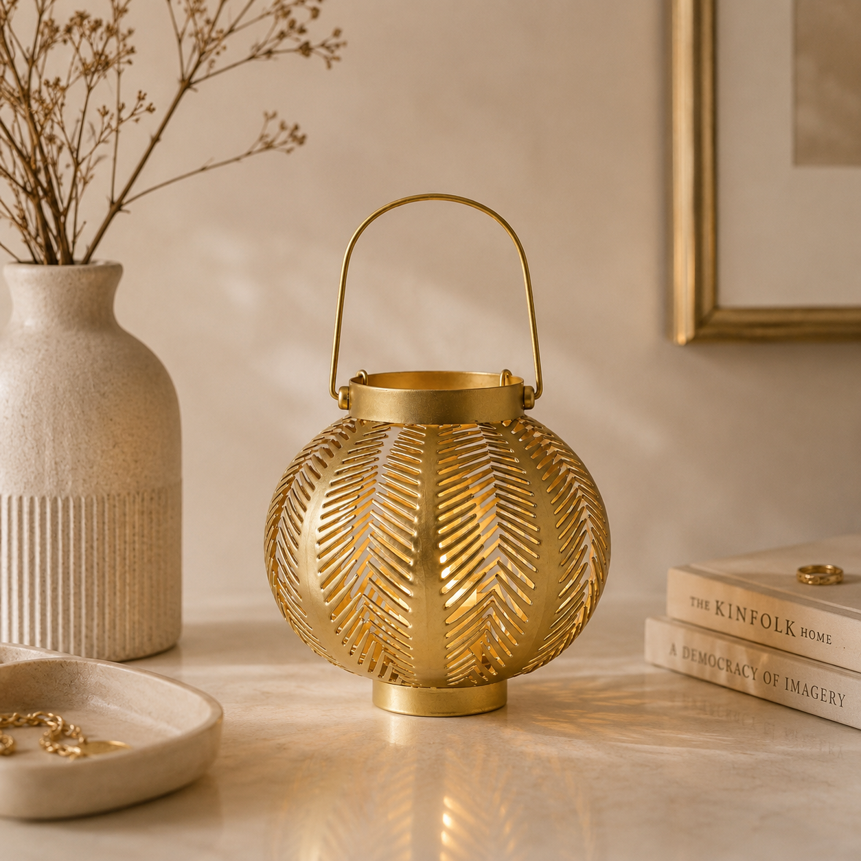 Karaca Home Leaf Gold Metal Lantern – 20×19 cm, 300.22.02.0522 1 Karaca Home Leaf Gold Metal Lantern – 20×19 cm, 300.22.02.0522