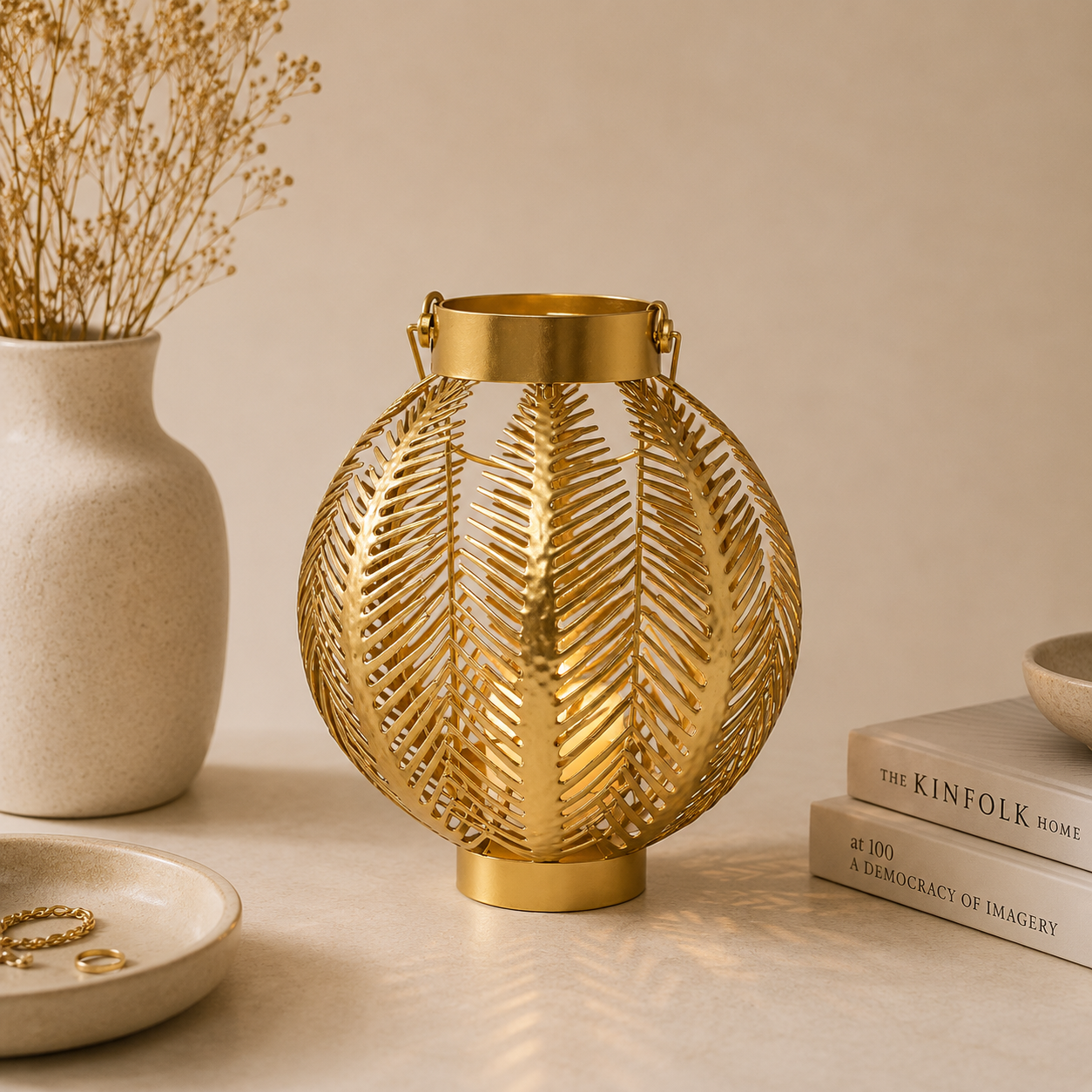 Karaca Home Leaf Metal Lantern 23 x 27 cm, 300.22.02.0523 1 Karaca Home Leaf Metal Lantern 23 x 27 cm, 300.22.02.0523