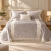 Karaca Home Mathilda 4-Piece Gold French Lace Bridal Bedspread Set – Grey, 200.21.01.0330