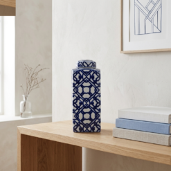 Karaca Home Dec Blue & White Ceramic Rectangular Cube Vase – 37 cm, 300.21.02.0176