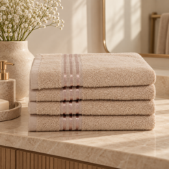 Karaca Home Stripe 4-Piece Face Towel Set 50 × 90 cm – Beige, 200.21.01.0730