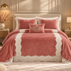 Karaca Home Mathilda 4-Piece Rose Pink French Lace Bridal Bedspread Set, 200.21.01.0143