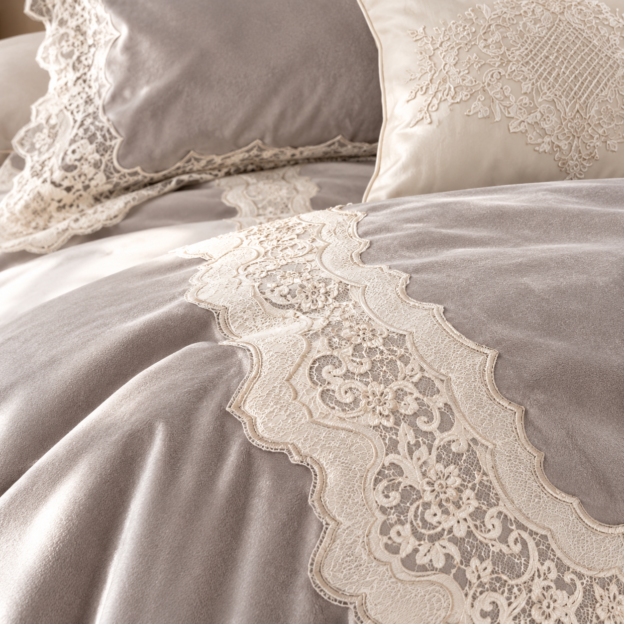 Karaca Home Mathilda 4-Piece Gold French Lace Bridal Bedspread Set – Grey, 200.21.01.0330 4 Karaca Home Mathilda 4-Piece Gold French Lace Bridal Bedspread Set – Grey, 200.21.01.0330 - Image 4