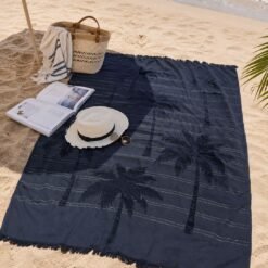 Karaca Home Denim Palm 100% Cotton Beach Towel 85x150 cm – Navy Blue, 200.22.14.0237