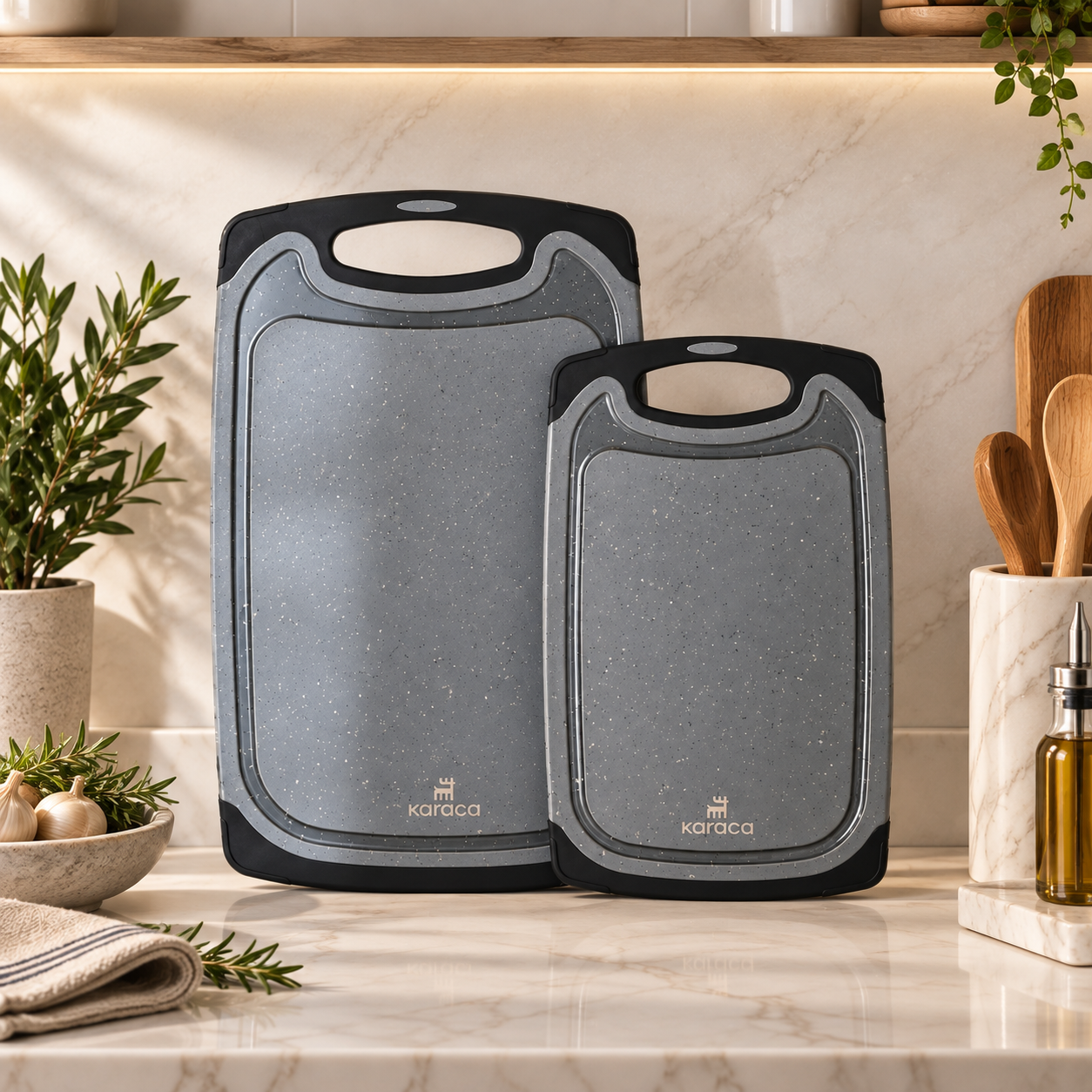 Karaca Daily Granite Patterned 2-Piece Gray Cutting Board Set, 153.03.09.0040 1 Karaca Daily Granite Patterned 2-Piece Gray Cutting Board Set, 153.03.09.0040