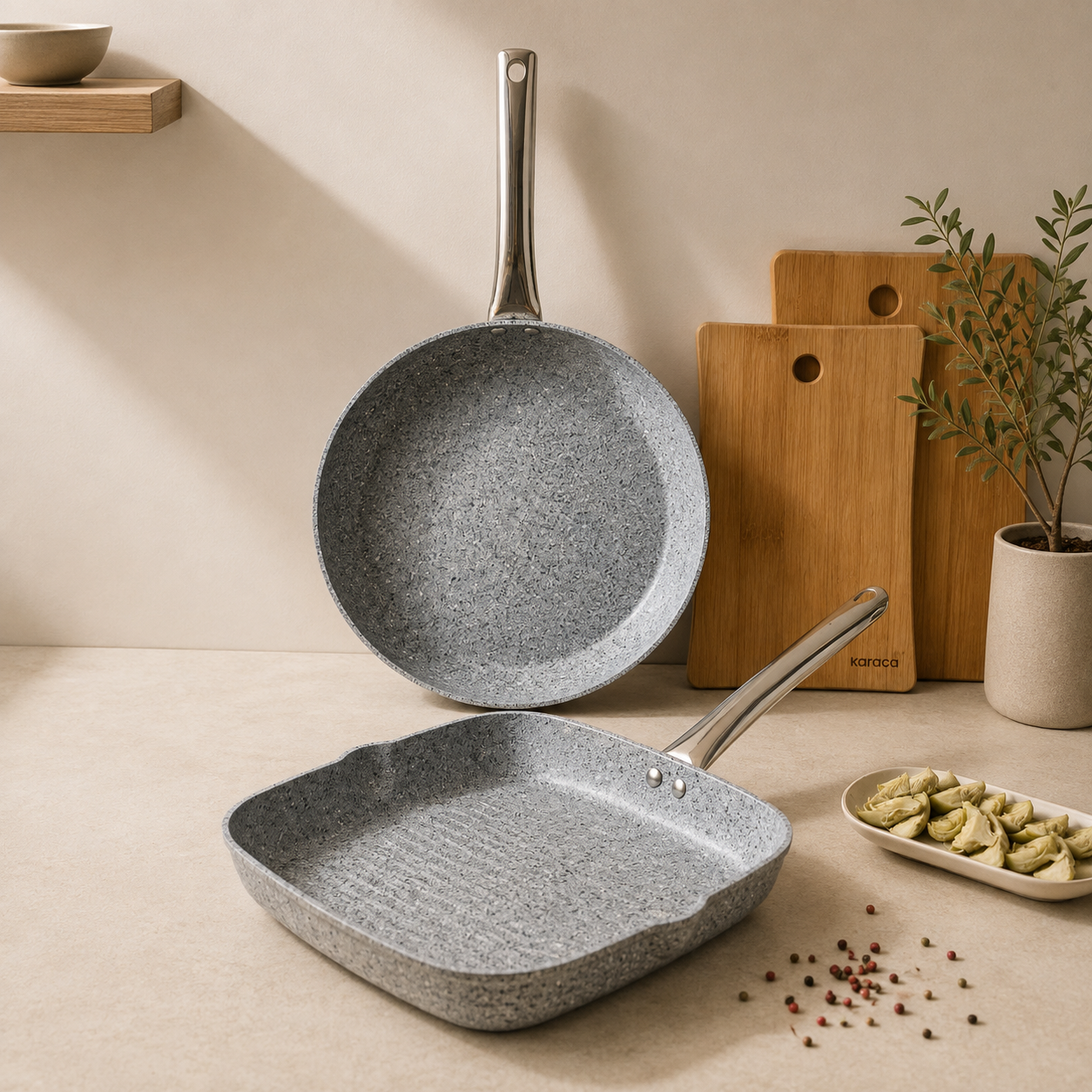 Karaca Biogranit Nare Wok & Grill Pan Set Blue – 2 Pieces, 153.09.01.3580 3 Karaca Biogranit Nare Wok & Grill Pan Set Blue – 2 Pieces, 153.09.01.3580 - Image 3